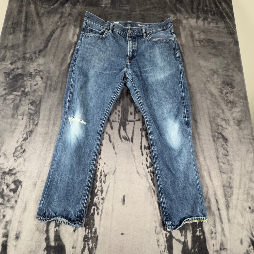Gap Jeans Mens 35x28 Blue Bootcut 1969 Denim Distressed Medium Wash